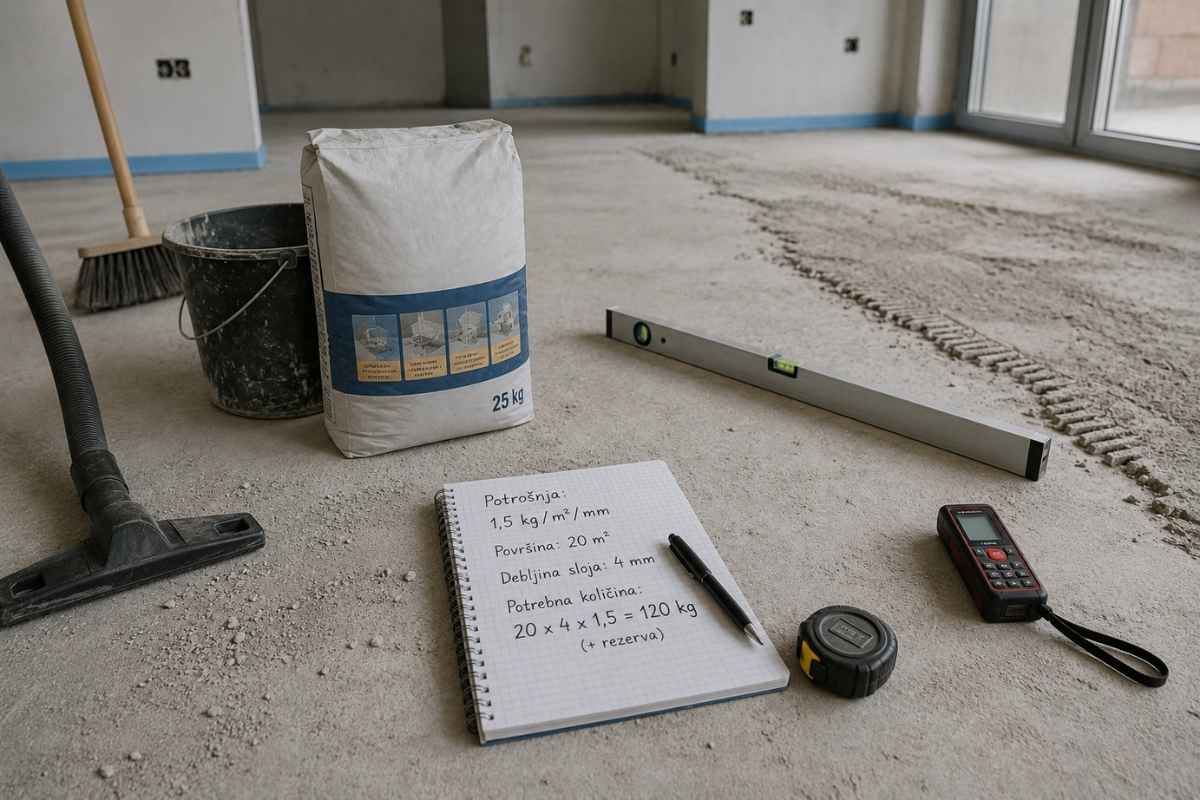 prikaz računanja samonivelišuće mase za pod